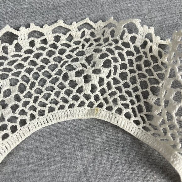 Vintage Handmade Cream Crochet Dress Collar With Ties Cotton Yarn - Picture 5 of 5